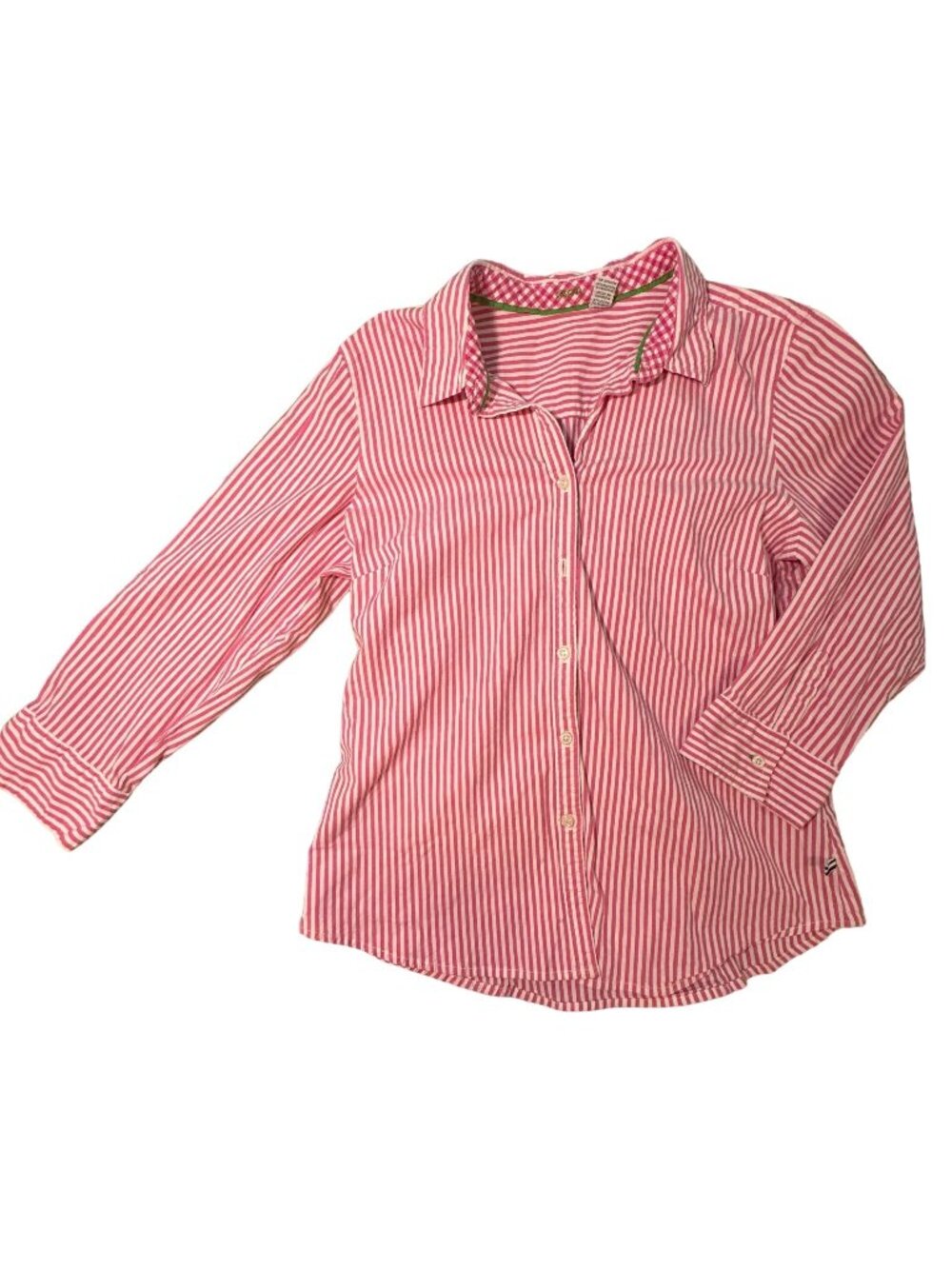 IZOD Red White Striped Button Down Shirt Women’s Medium Fitted Preppy Career Top